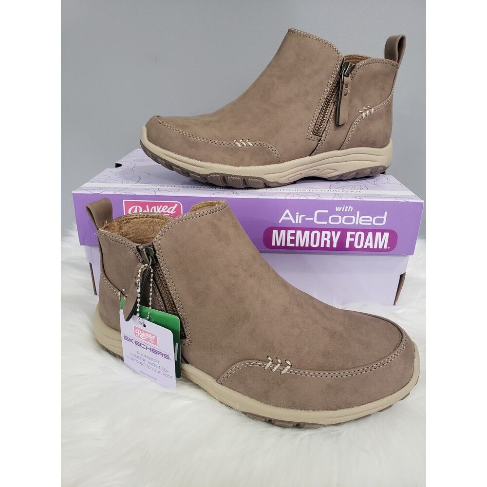 NEW Skechers Women's Vegan Reggae‎ Fest 2.0 Zip On By Ankle Boots Size 6.5 Taupe